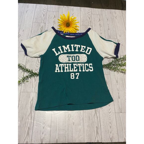 Limited Too Girls Ribbed Athletic Tee | Size [Insert Size] | Green & White - Picture 1 of 4